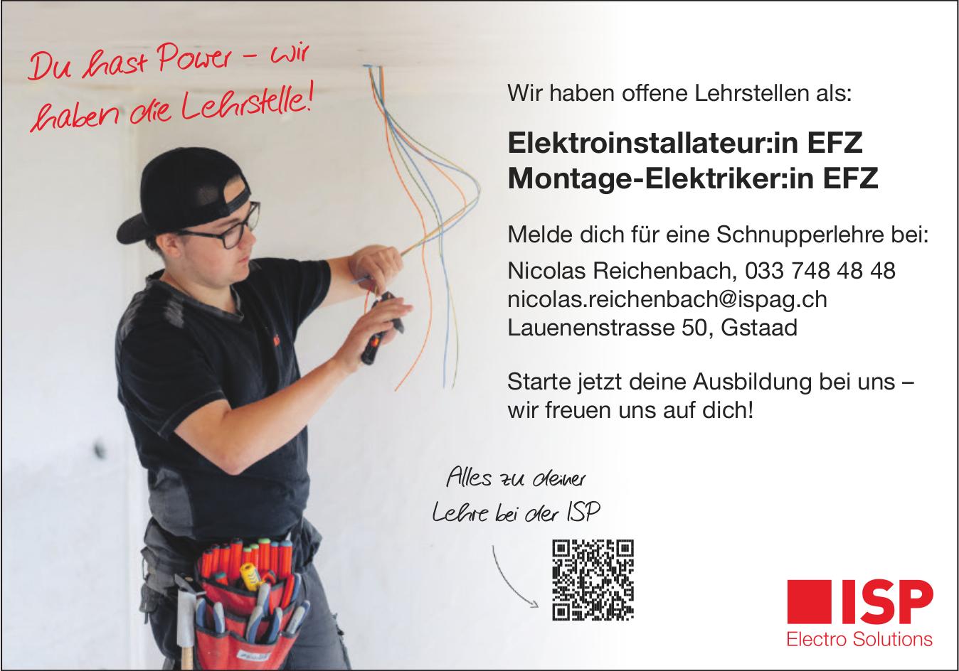Elektroinstallateur:in EFZ, ISP Electro Solutions, Gstaad, Gesucht