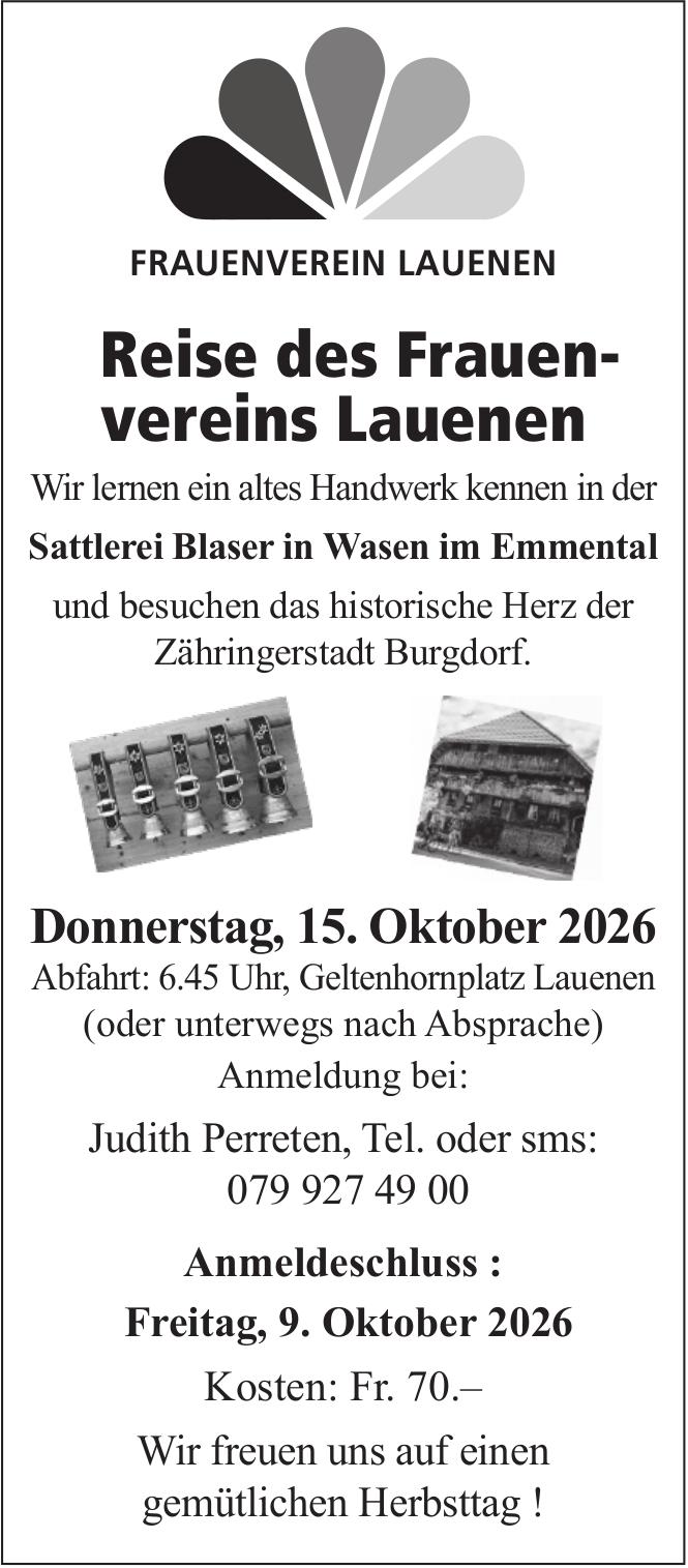 Reise des Frauenvereins Lauenen, 15. Oktober