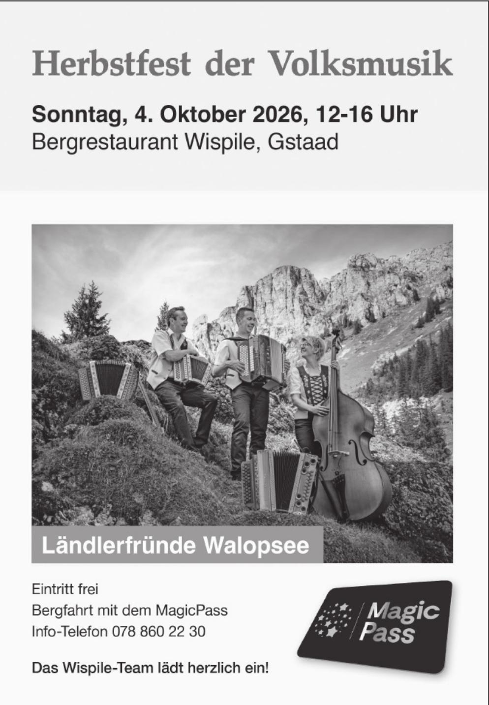 Herbstfest der Volksmusik, 4. Oktober, Bergrestaurant Wispile, Gstaad