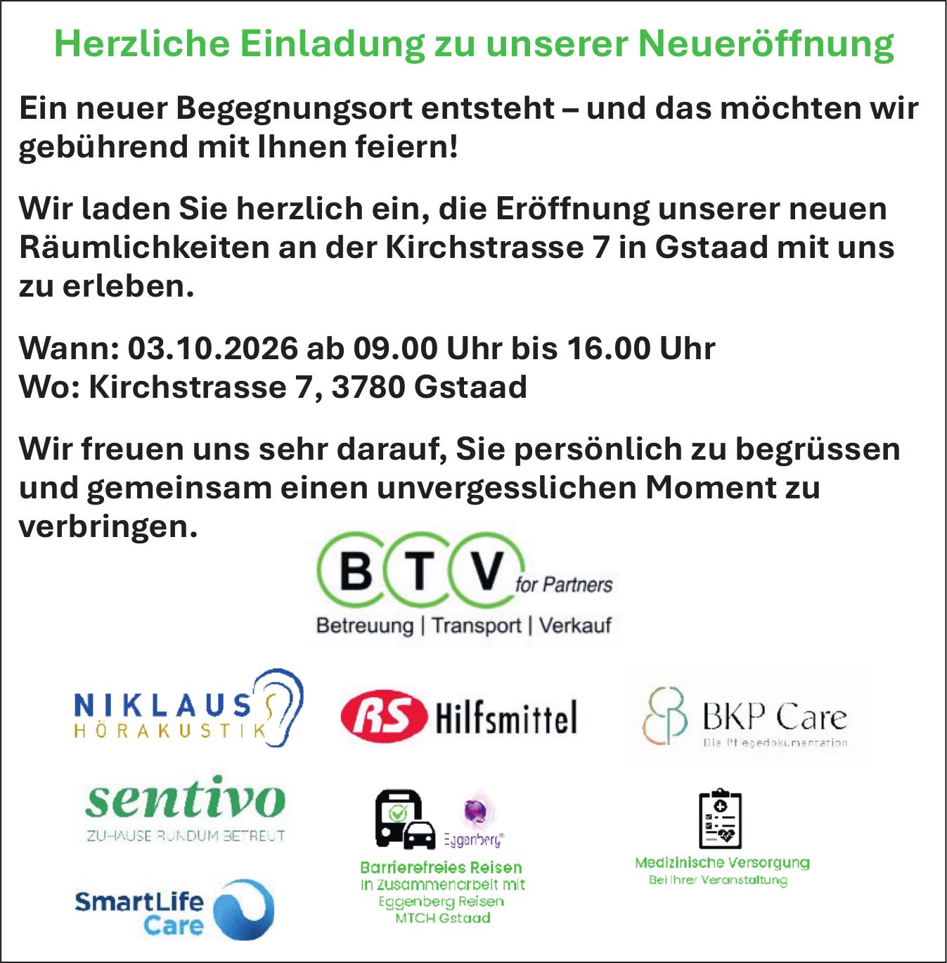 Einladung zu unserer Neueröffnung, 3. Oktober, Gstaad