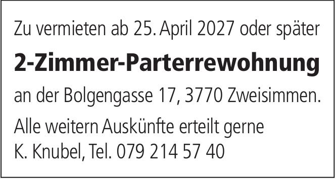 2-Zimmer-Parterrewohnung, Zweisimmen, zu vermieten