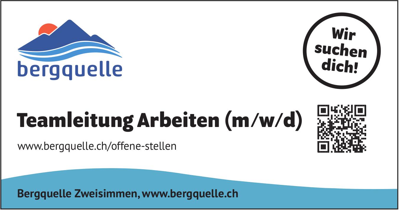 Teamleitung Arbeiten (m/w/d), Bergquelle Zweisimmen, gesucht