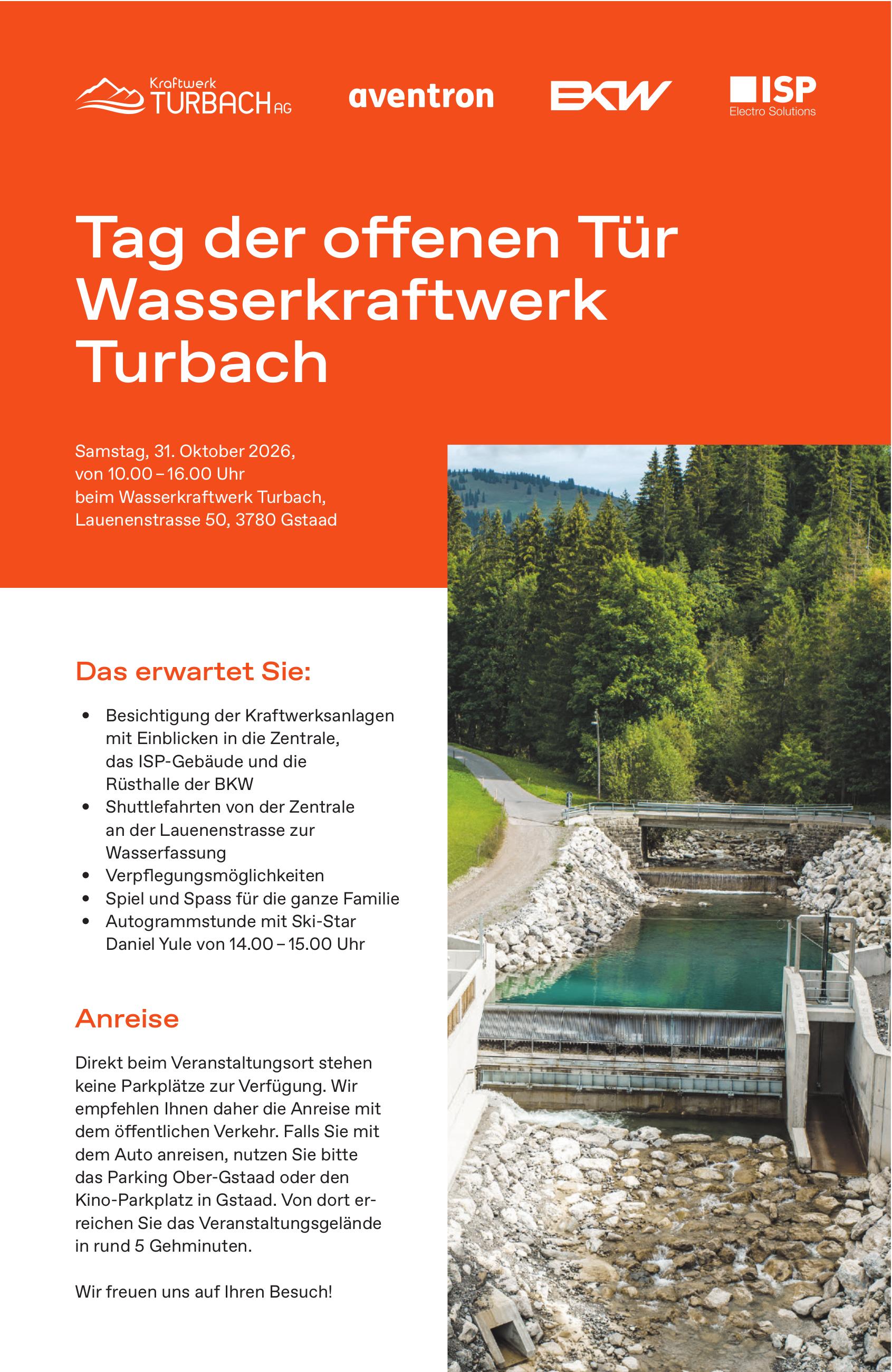 Tag der offenen Tür Wasserkraftwerk Turbach, 31. Oktober, Gstaad