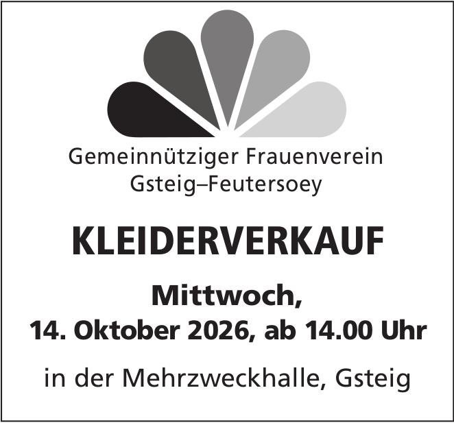 KLEIDERVERKAUF, 14. Oktober, Mehrzweckhalle, Gsteig