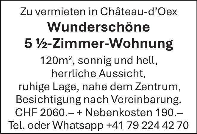 Wunderschöne 5 ½-Zimmer-Wohnung, Château-D’Oex, zu vermieten