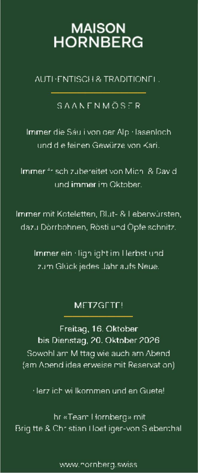 METZGOTT, 16. - 20. Oktober