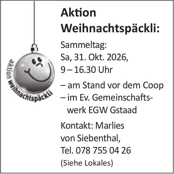Aktion Weihnachtspäckli, 31. Oktober