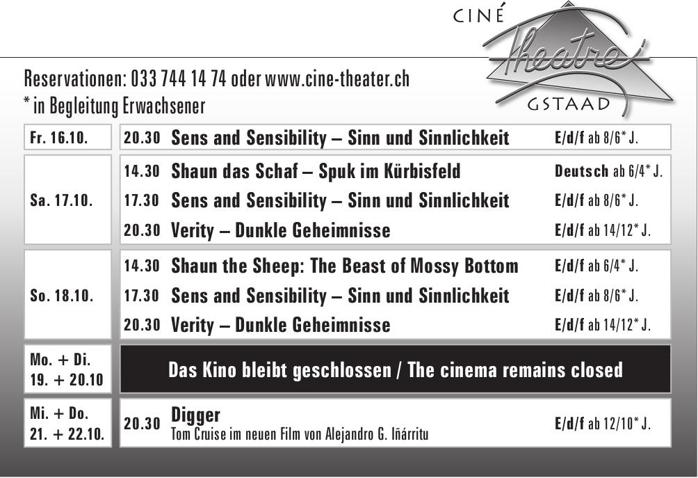 Ciné Theatre Gstaad, 16. - 22. Oktober