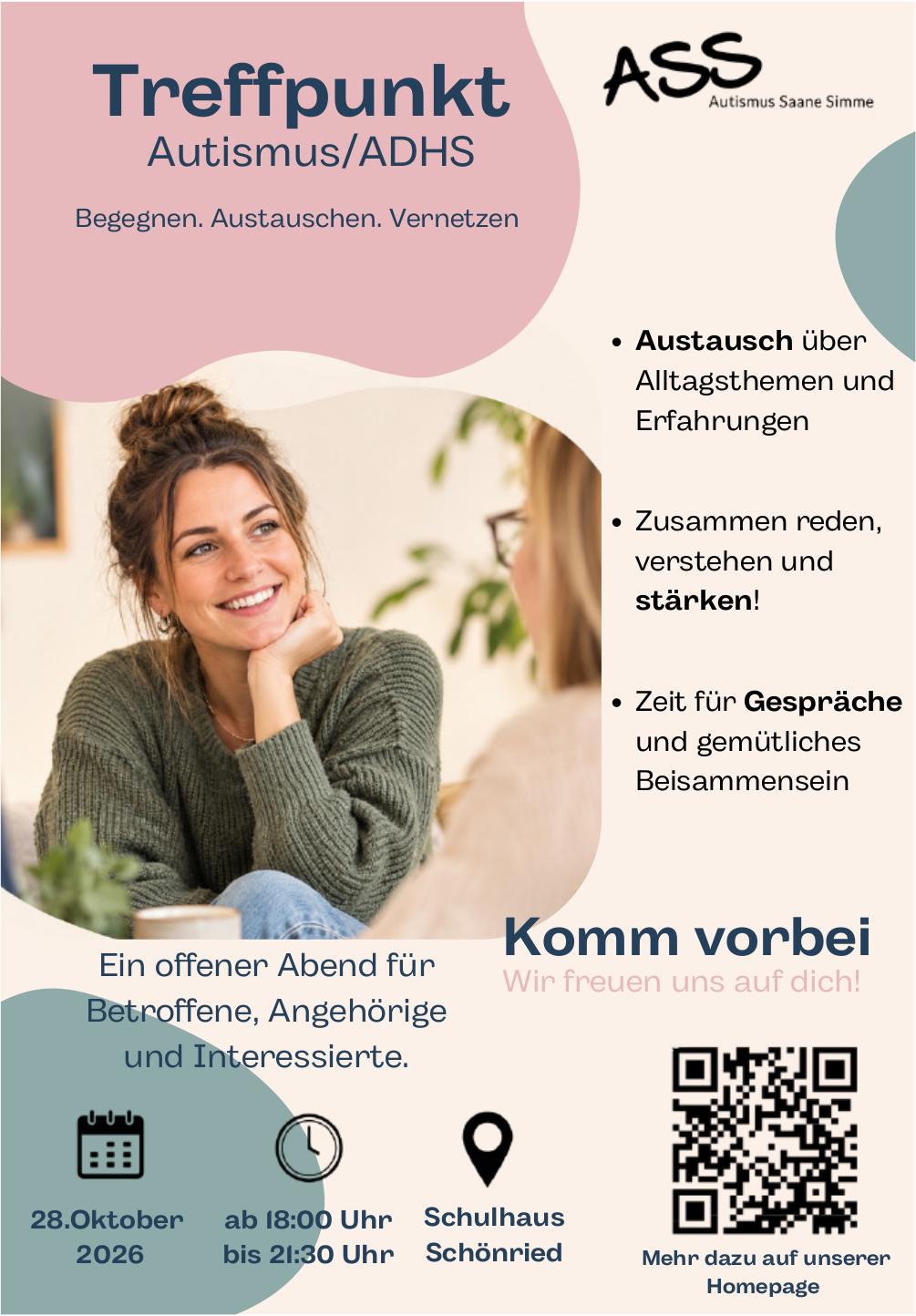 Treffpunkt Autismus/ADHS, 28. Oktober, Schulhaus Schönried