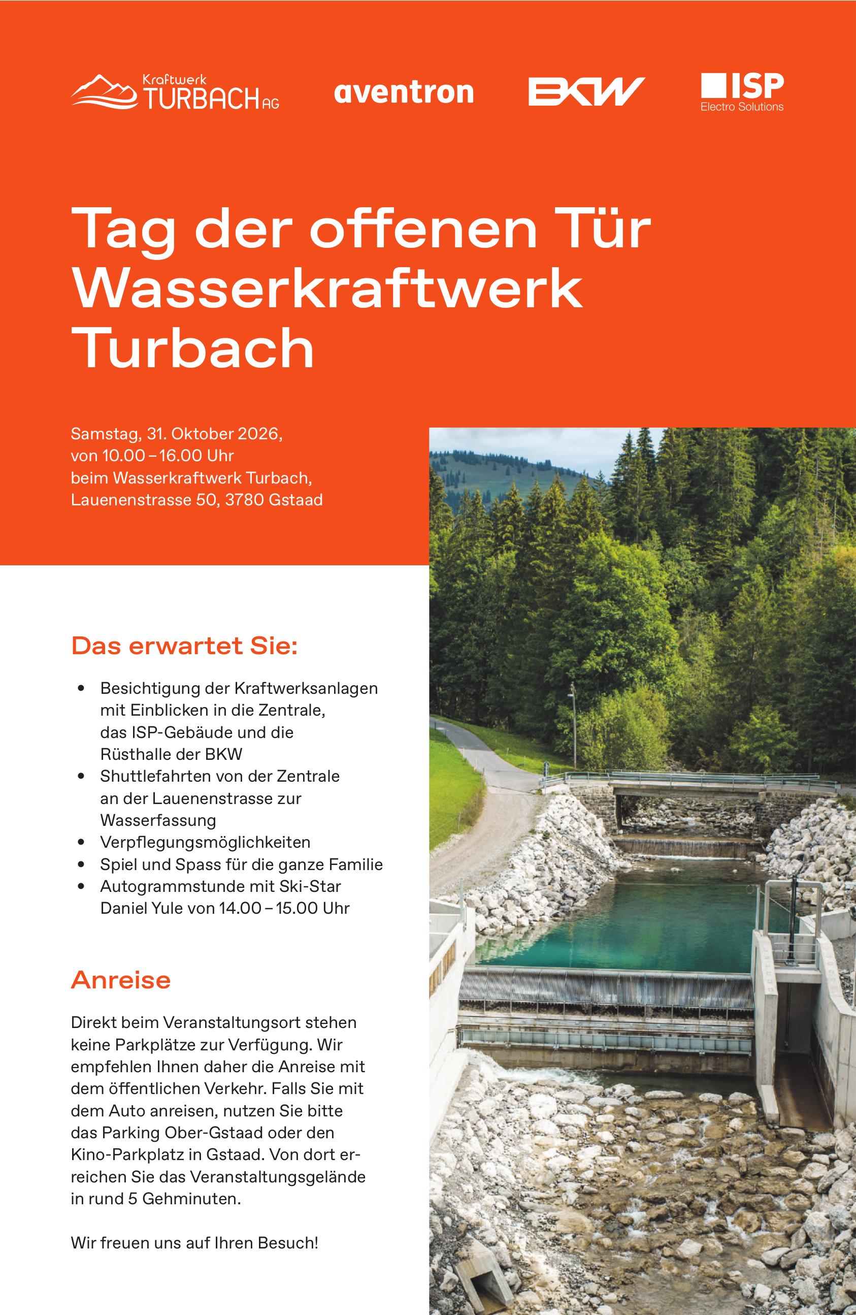 Tag der offenen Tür Wasserkraftwerk Turbach, 31. Oktober, Gstaad