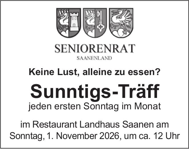 Sunntigs-Träff, 1. November, Restaurant Landhaus Saanen