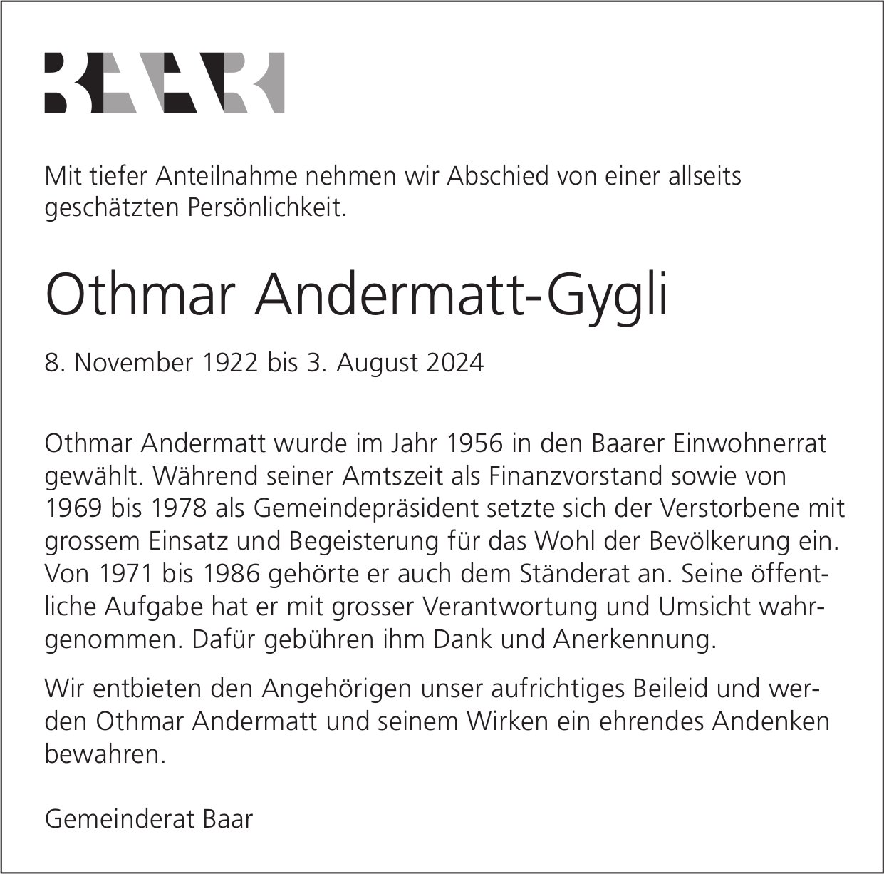 Andermatt-Gygli Othmar, August 2024 / TA