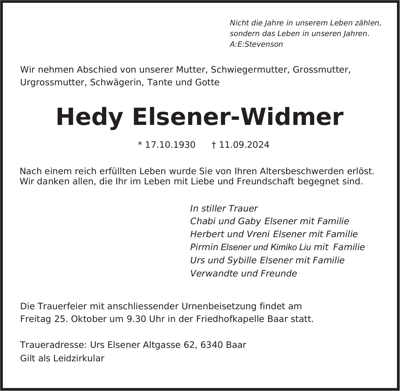 Elsener-Widmer Hedy, September 2024 / TA