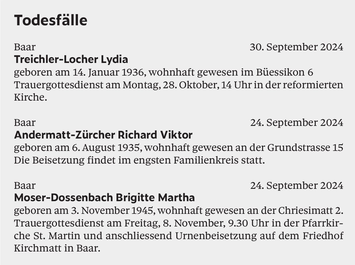 Todesfälle, Ausgabe 9.10.2024