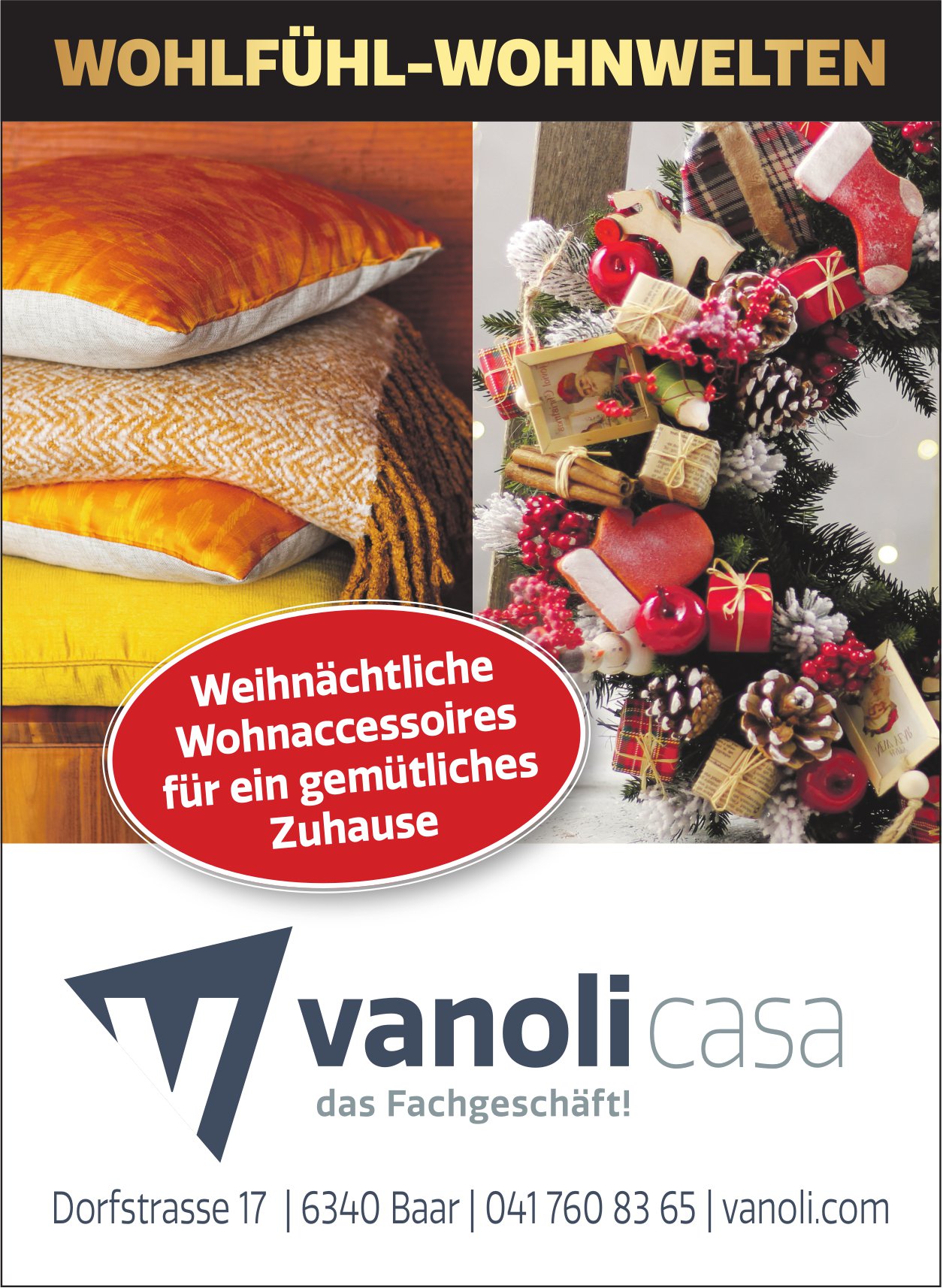 Vanoli casa, Baar - Weihnächtliche Wohnaccessoires für ein gemütliches Zuhause