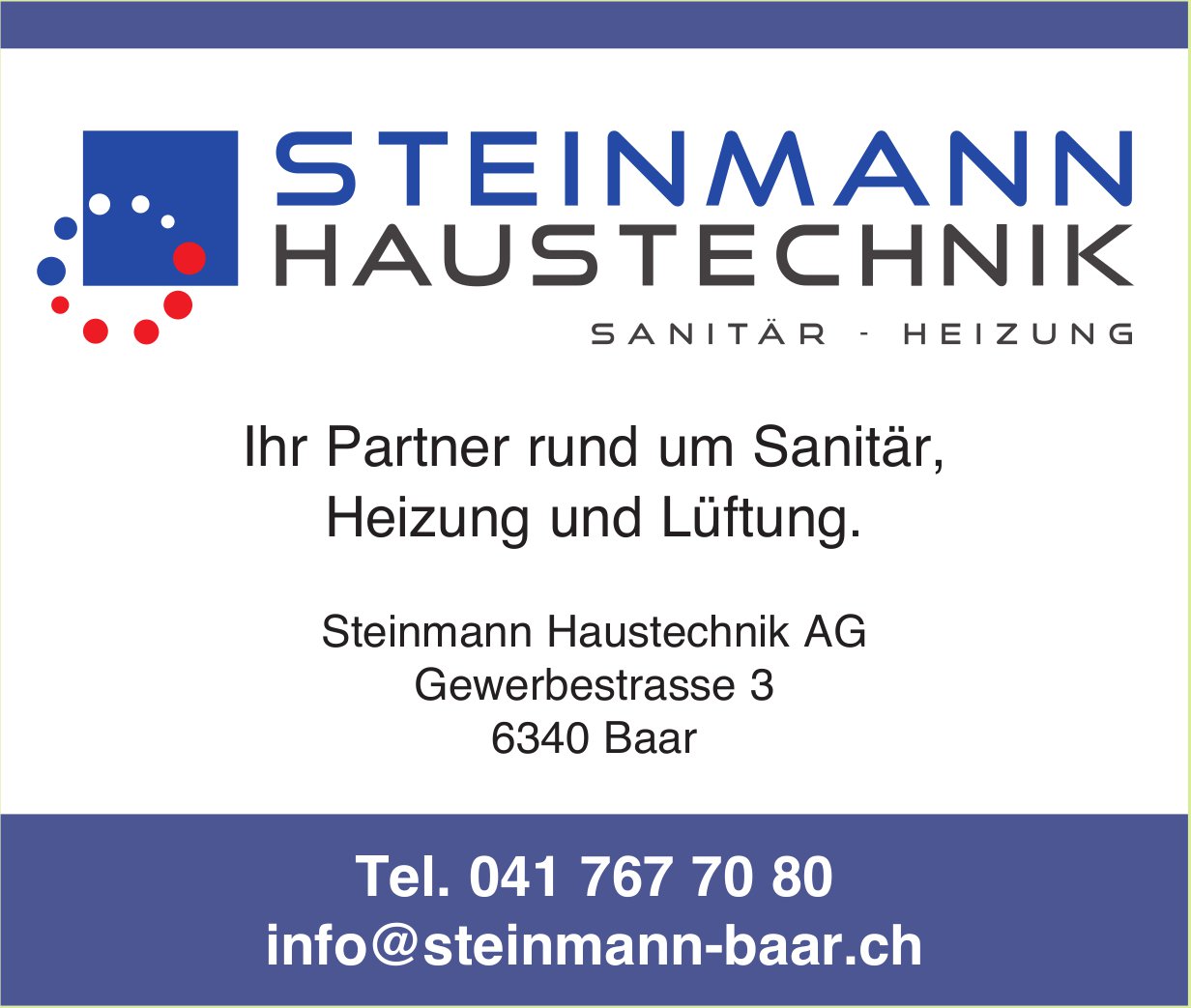 Steinmann Haustechnik AG, Baar - Ihr Partner rund um Sanitär, Heizung und Lüftung.