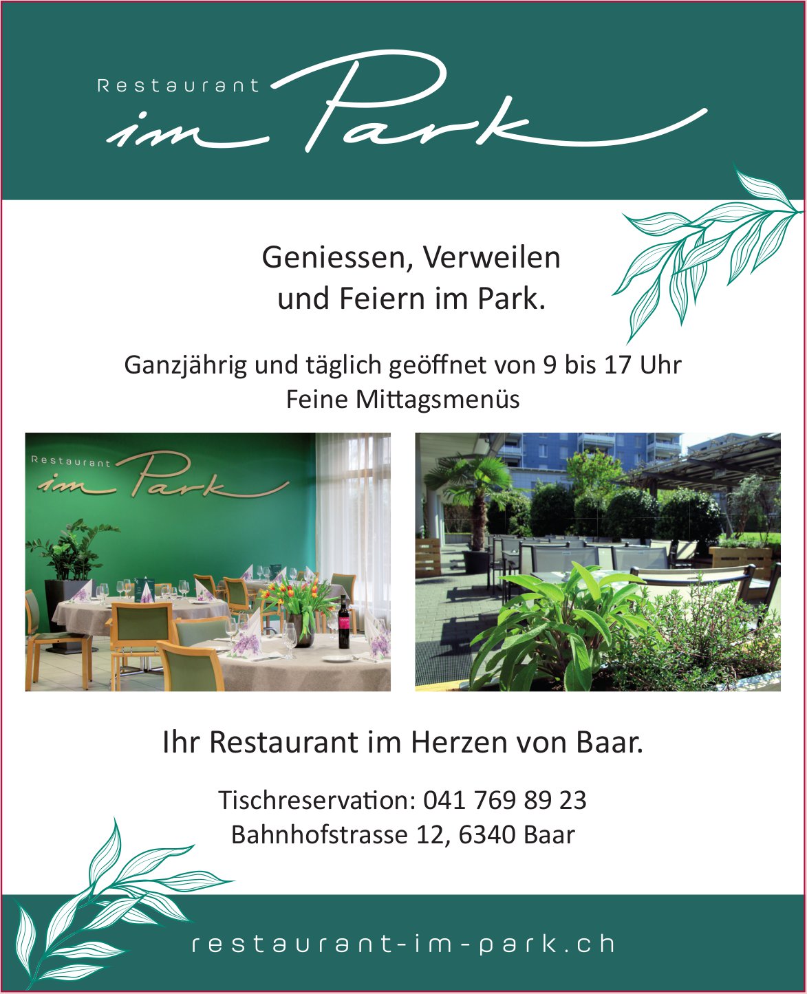 Restaurant im Park, Baar - Geniessen, Verweilen und Feiern im Park.