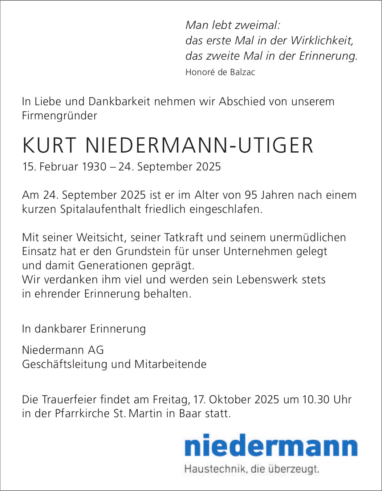 Niedermann-Utiger Kurt, September 2025 / TA