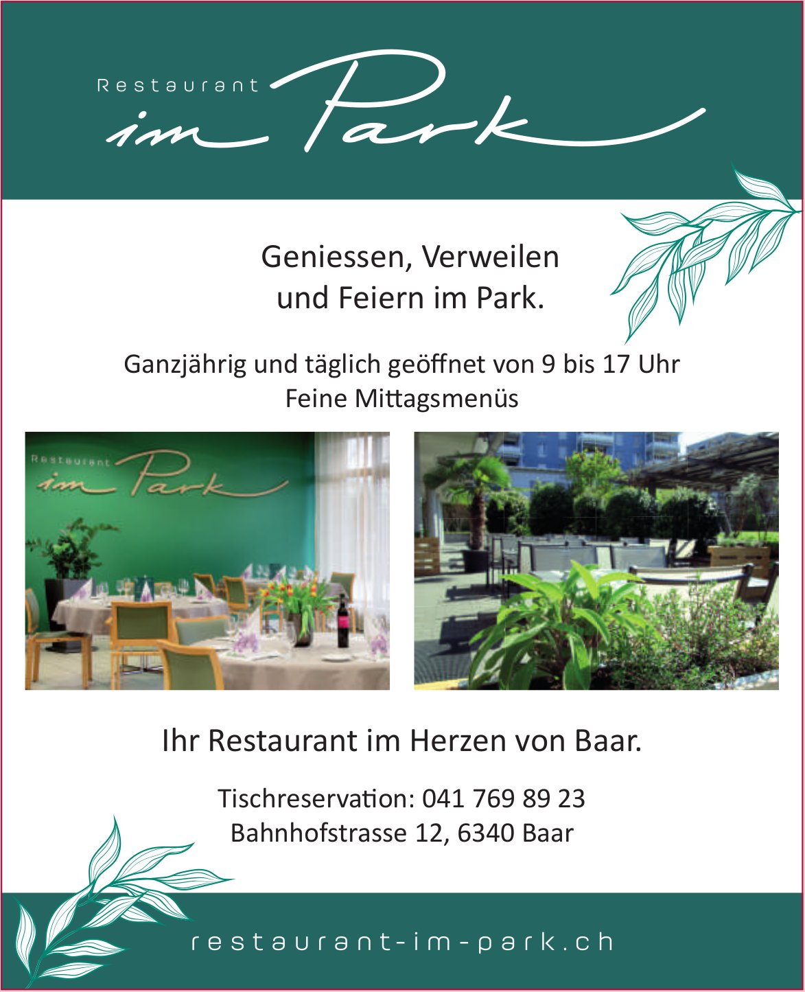 Restaurant im Park, Baar - Geniessen, Verweilen und Feiern im Park.