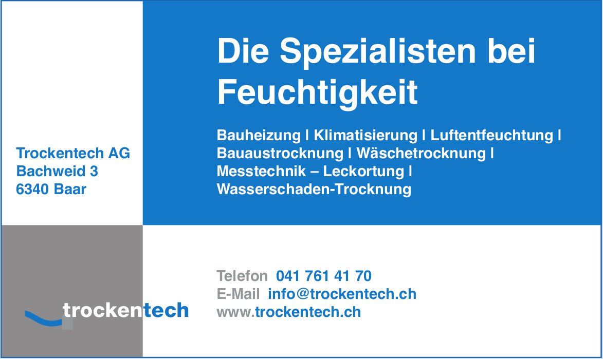 Trockentech AG, Baar - Die Spezialisten bei Feuchtigkeit