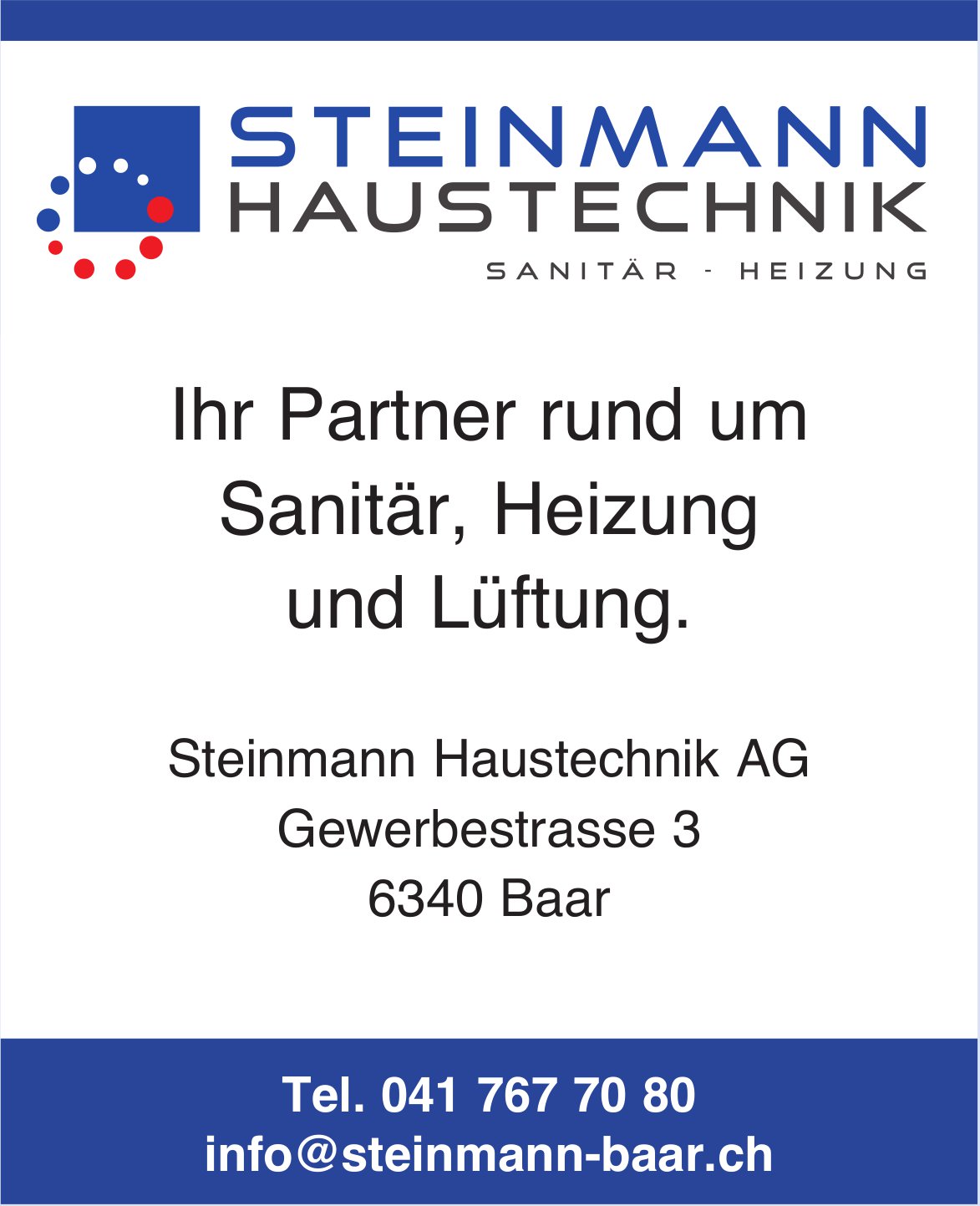 Steinmann Haustechnik AG, Baar - Ihr Partner rund um Sanitär, Heizung und Lüftung.