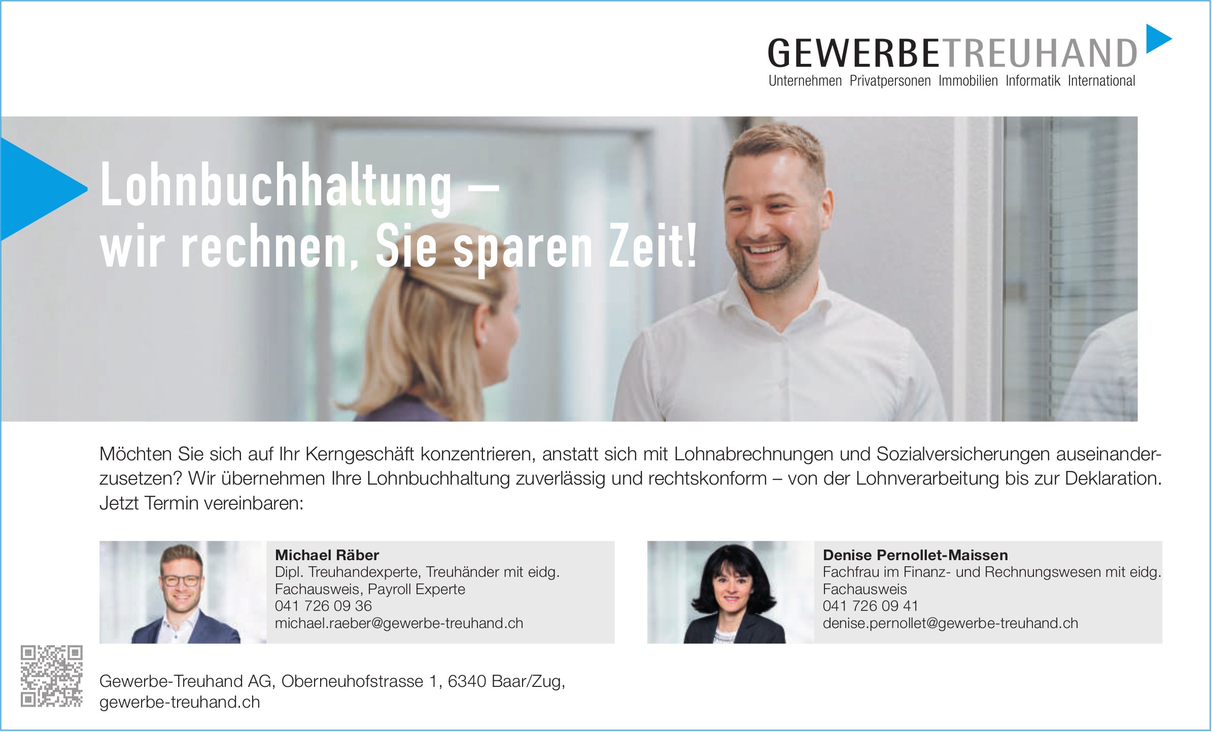 Gewerbe-Treuhand AG, Baar - Lohnbuchhaltung - wir rechnen, Sie sparen Zeit