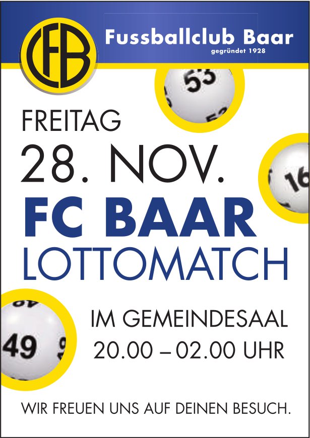 Lottomatch, 28. November, Gemeindesaal, Baar