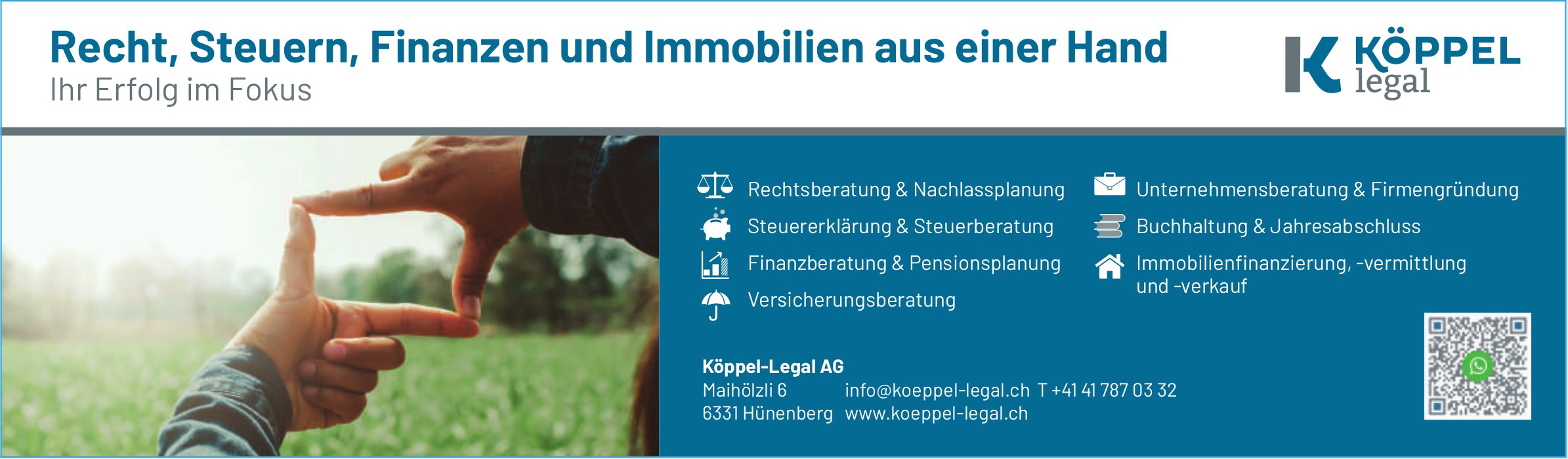 Köppel-Legal AG, Hünenberg - Recht, Steuern,  Finanzen und Immobilien aus einer Hand