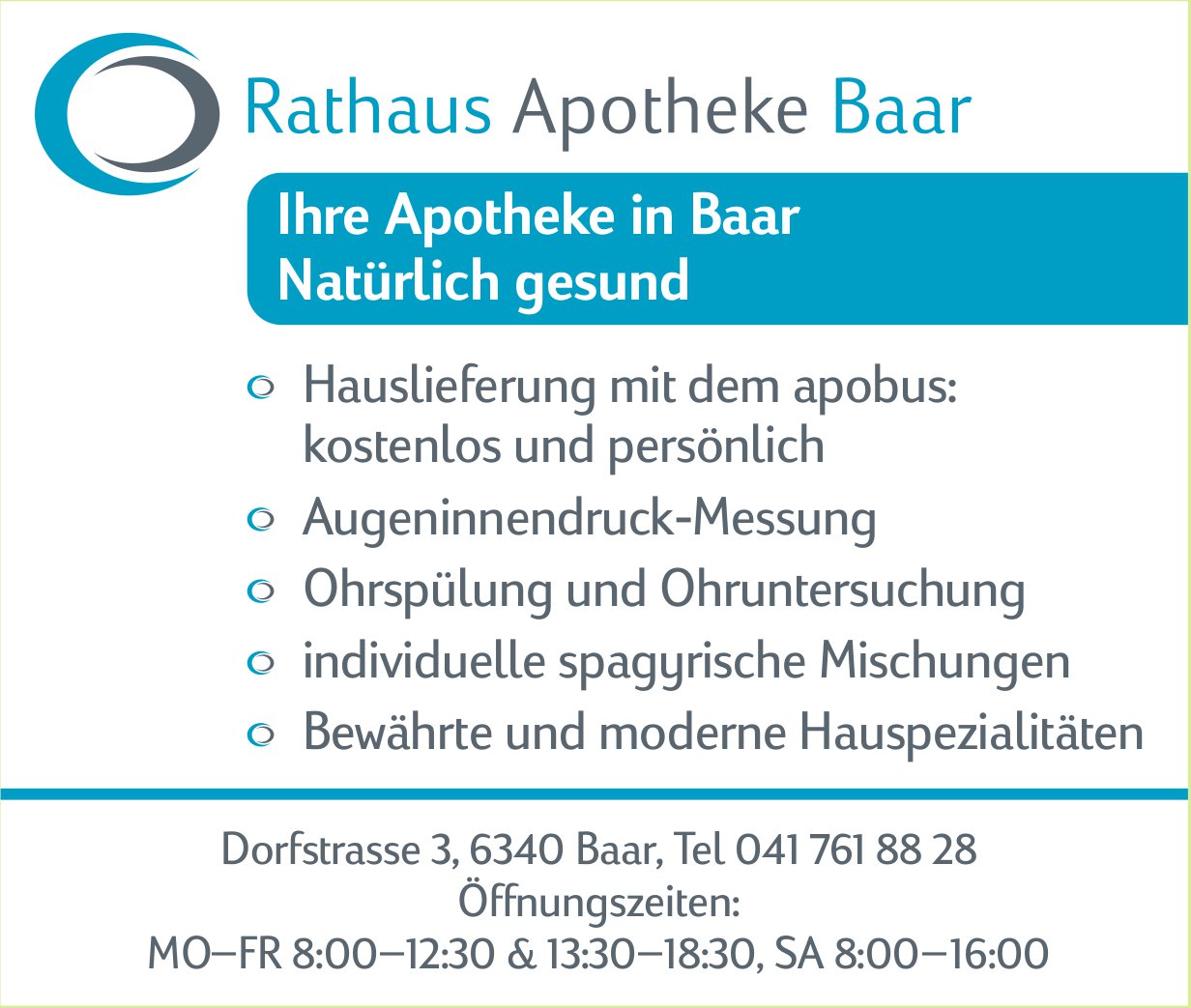 Rathaus Apotheke, Baar - Hauslieferung mit dem apobus: kostenlos und persönlich