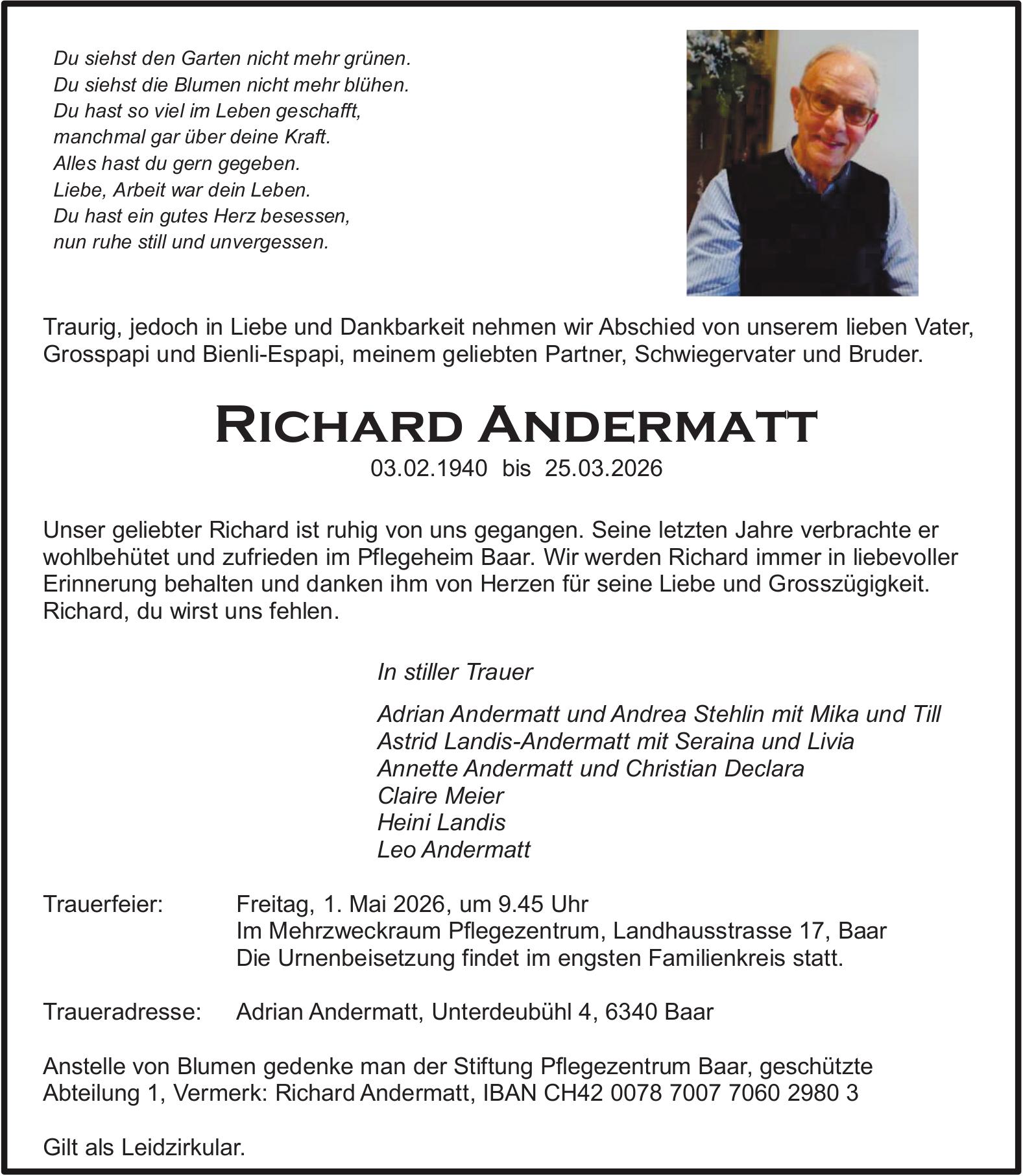 Andermatt Richard, März 2026 / TA