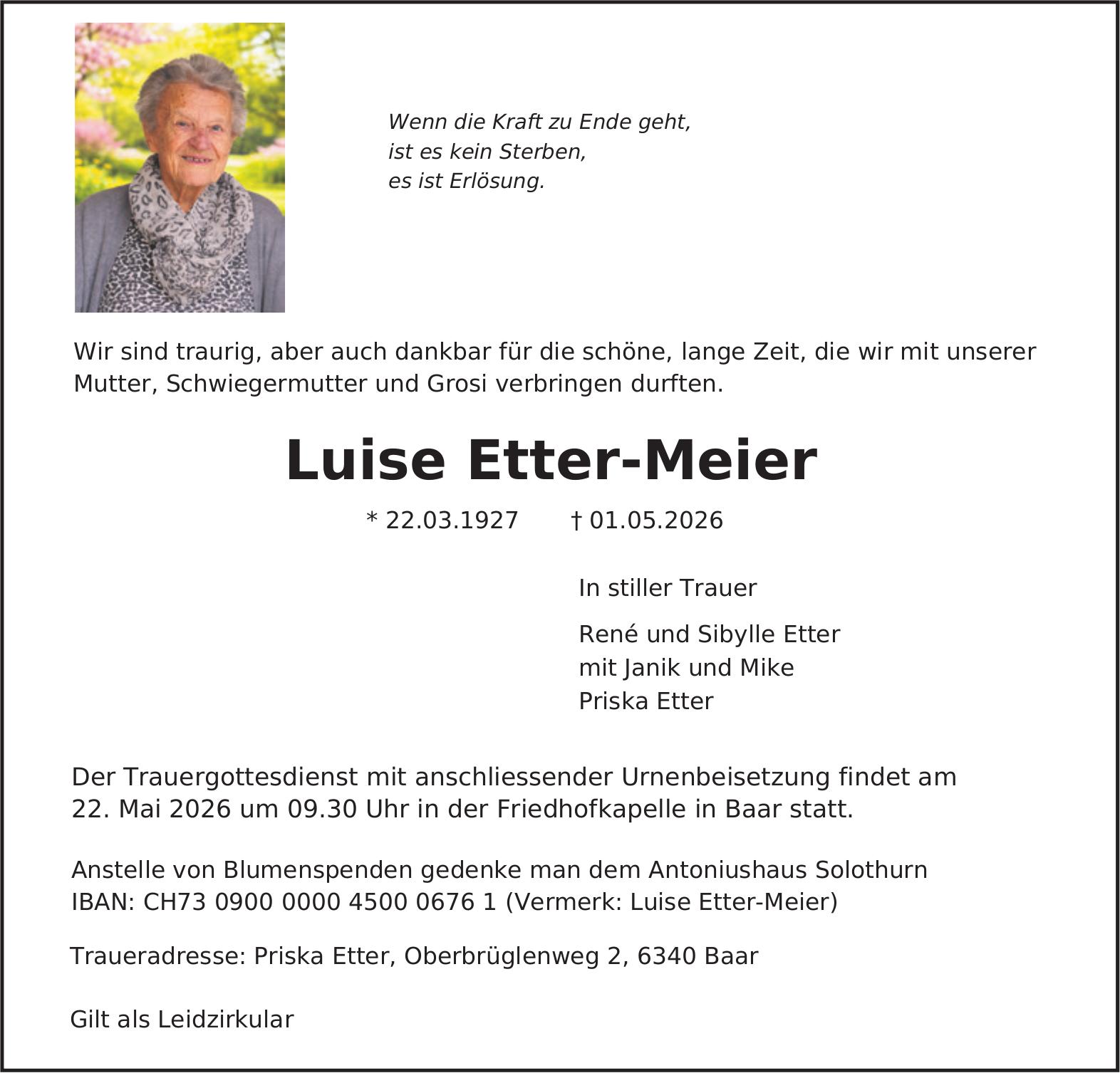 Etter-Meier Luise, Mai 2026 / TA