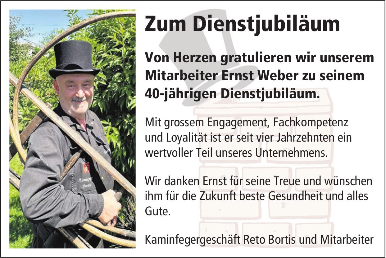 Kaminfegergeschäft Reto Bortis und Mitarbeiter, Von Herzen gratulieren wir unserem Mitarbeiter Ernst Weber zu seinem 40-jährigen Dienstjubiläum.
