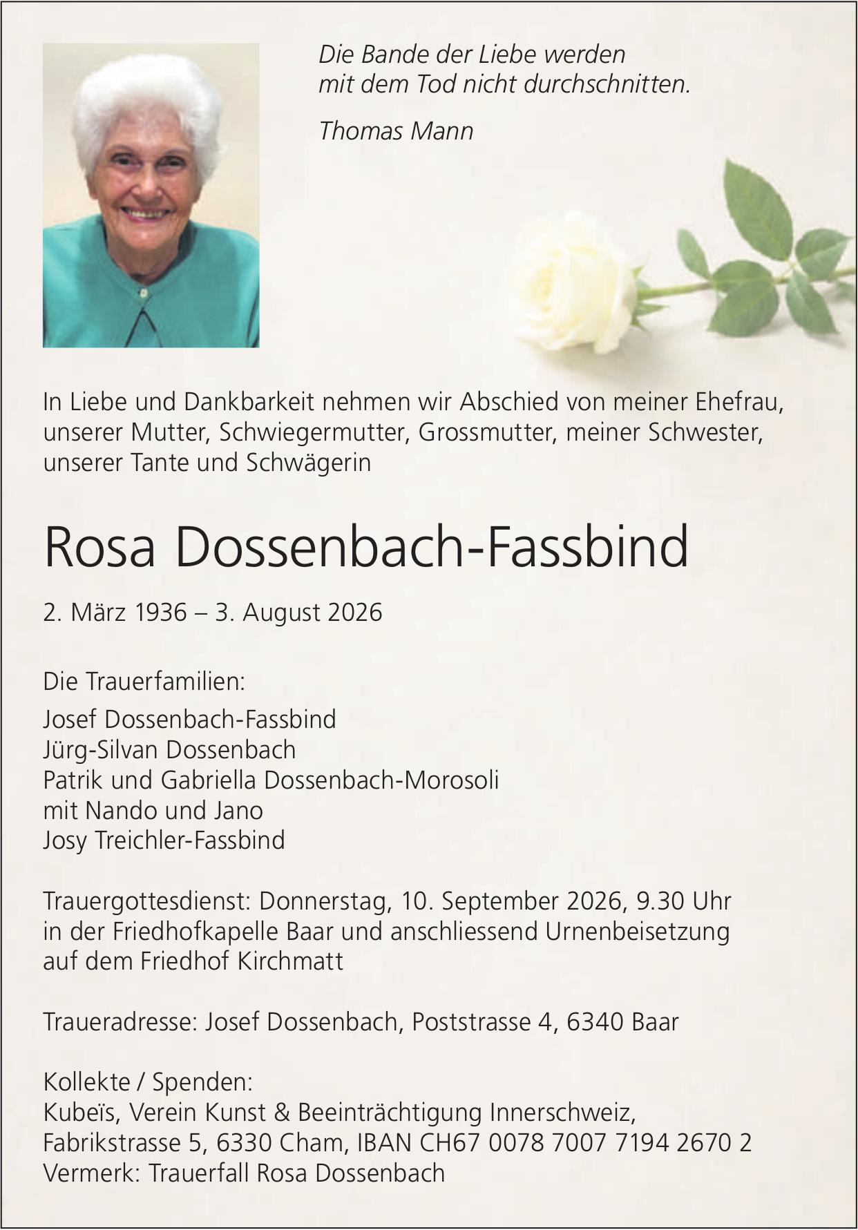 Dossenbach-Fassbind Rosa, August 2026 / TA