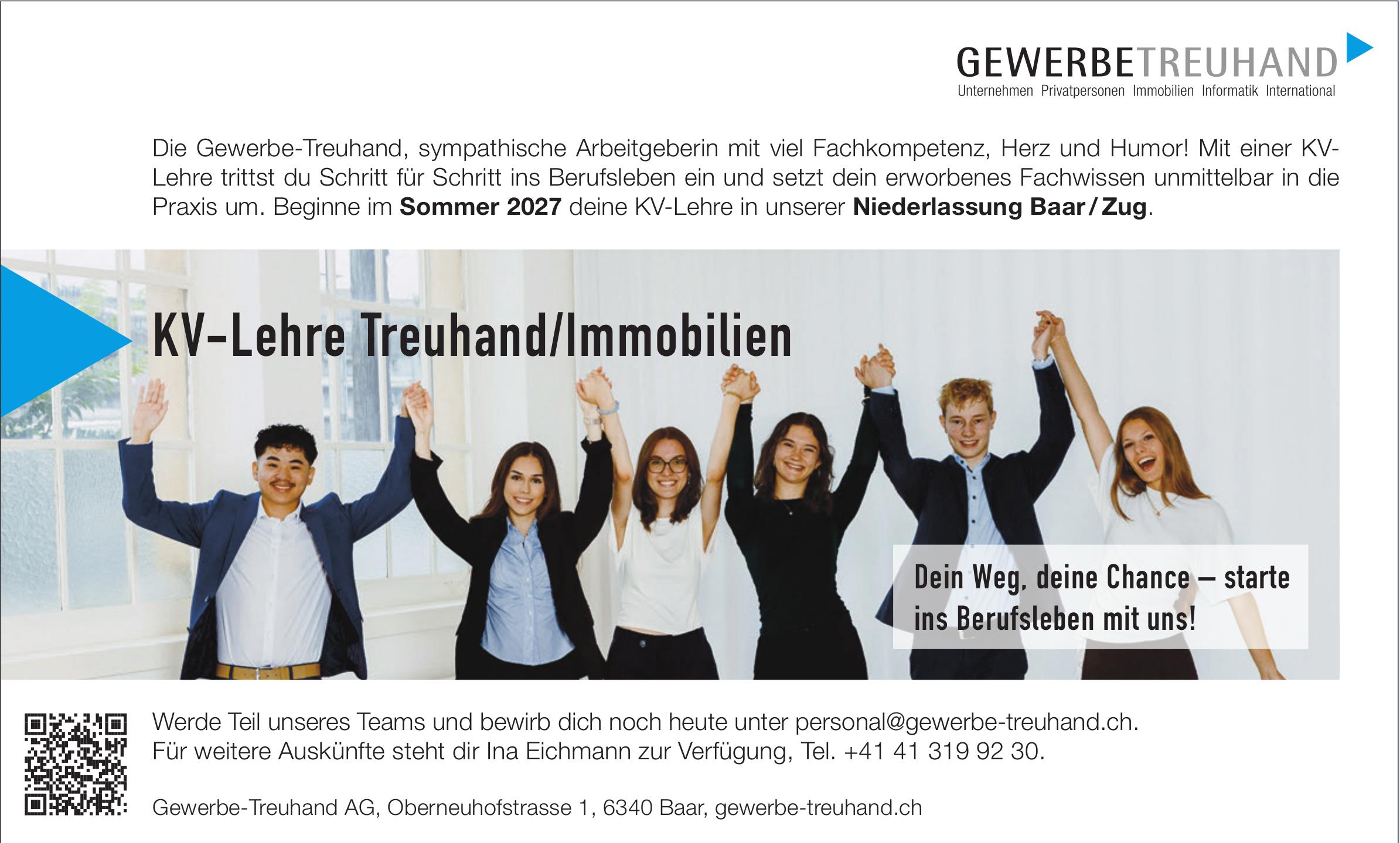 KV-Lehre Treuhand/Immobilien, Gewerbe-Treuhand AG, Baar, zu vergeben