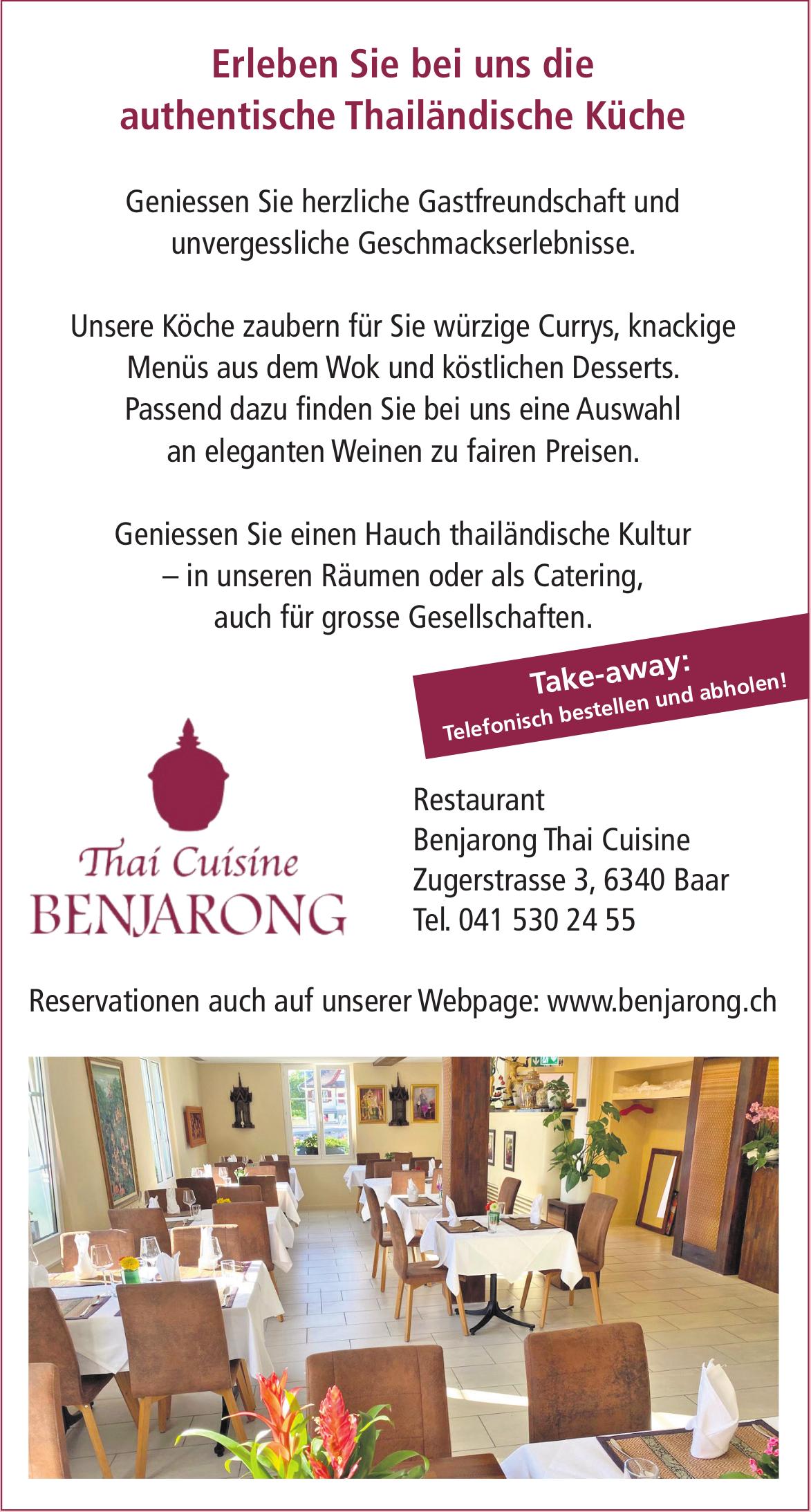 Benjarong Thai Cuisine, Baar - Erleben Sie bei uns die authentische Thailändische Küche