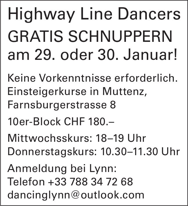 Highway Line Dancers, 29-30. Januar, Muttenz