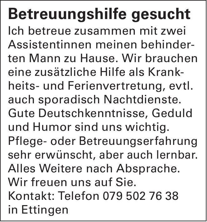 Betreuungshilfe gesucht, Ettingen, gesucht