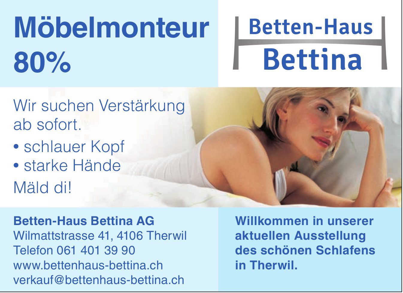 Möbelmonteur 80%, Betten-Haus Bettina AG, Therwil, gesucht