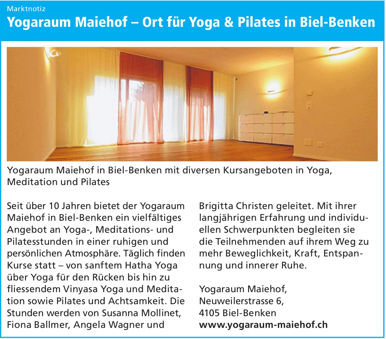 Yogaraum Maiehof, Biel - Täglich finden mehr Beweglichkeit, Kraft,  Entspan- Kurse