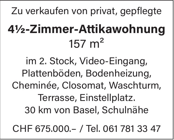 Gepflegte 4½-Zimmer-Attikawohnung, Basel, zu verkaufen