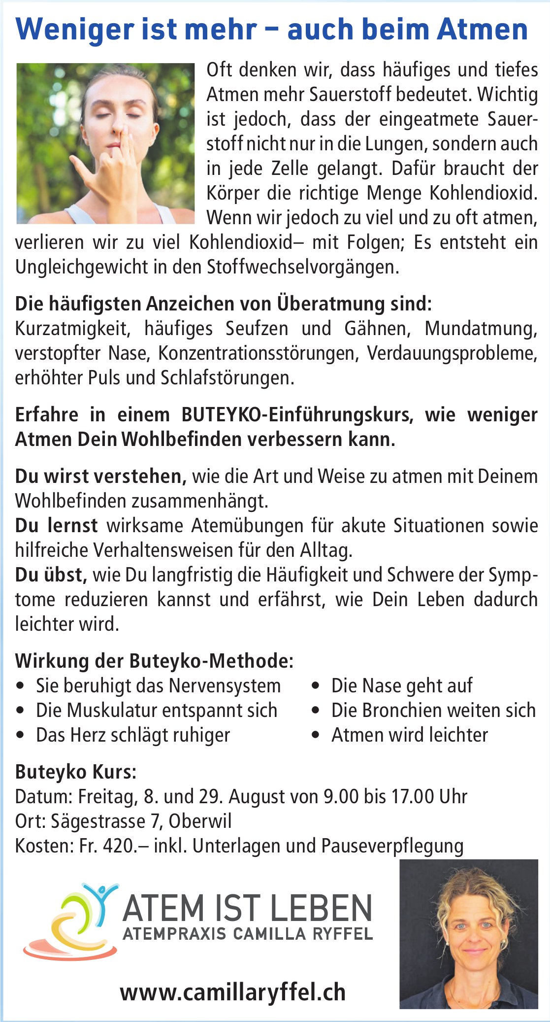 Atempraxis Camilla Ryffel, Oberwil - Atem ist Leben