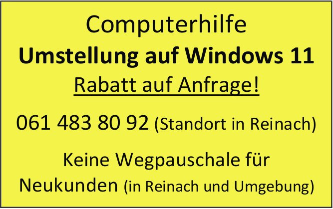 Computerhilfe, Reinach - Umstellung auf Windows