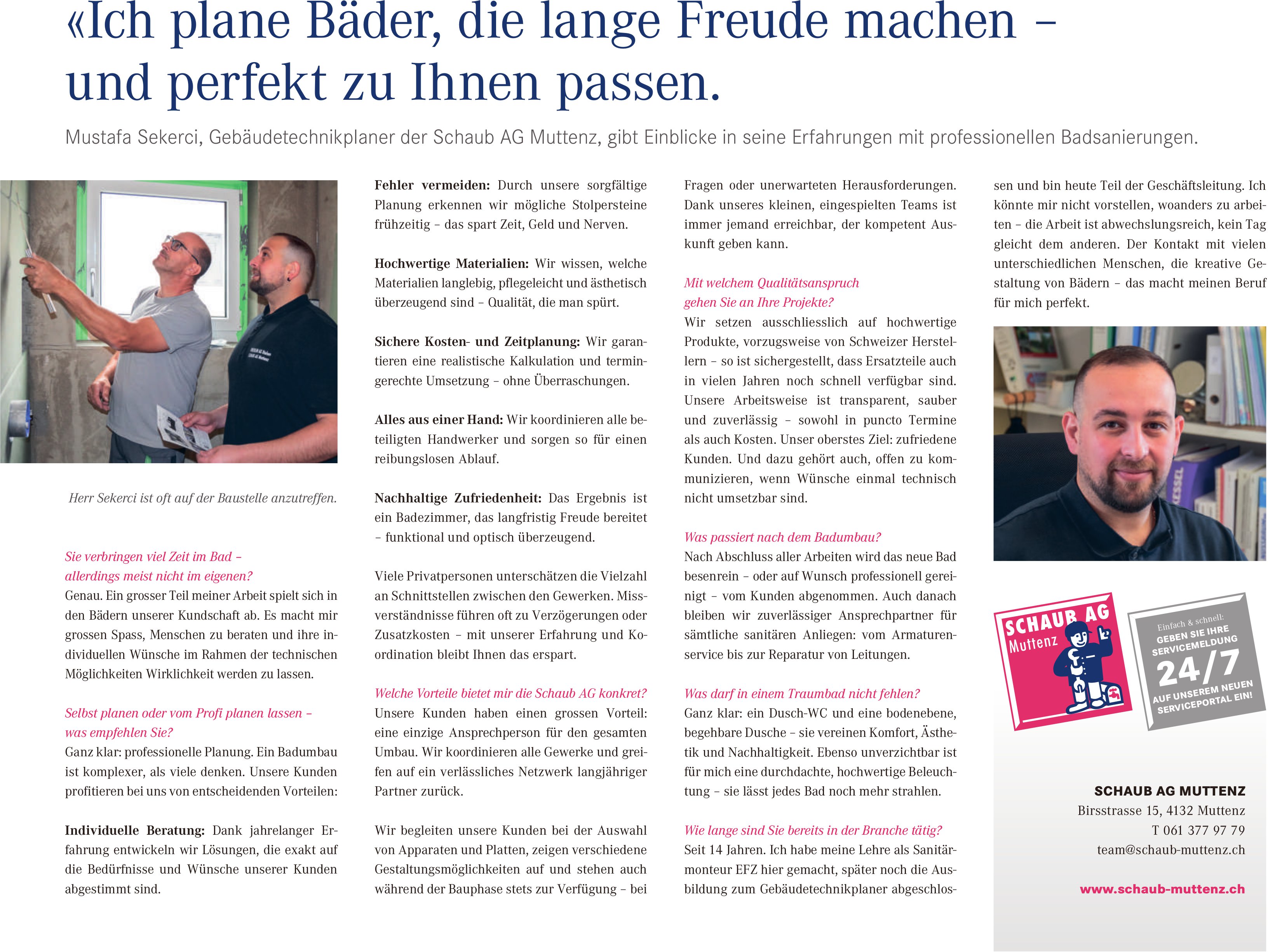 Schaub AG Muttenz, «Ich plane Bäder, die lange Freude machen–und perfekt zu Ihnen passen.