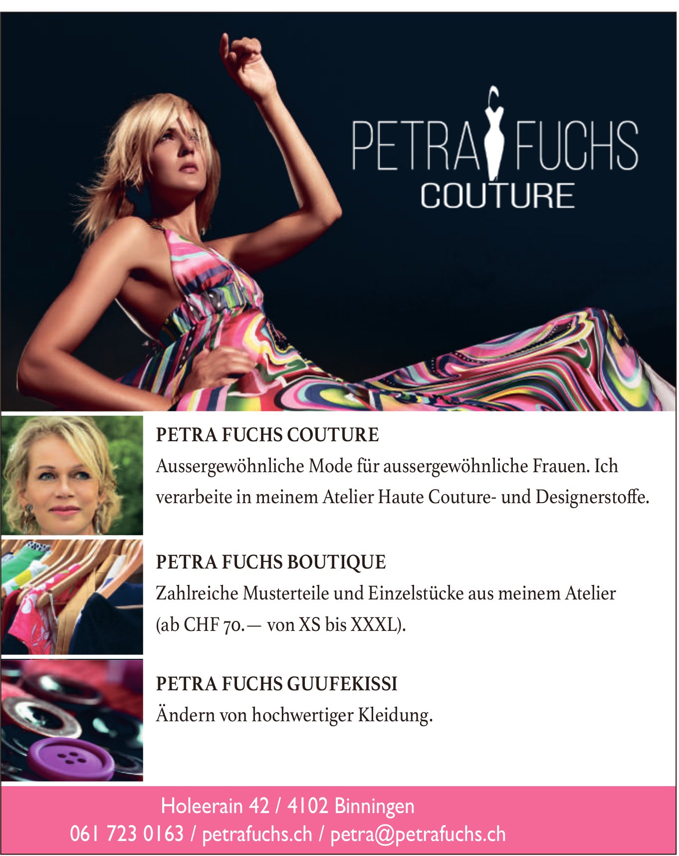 Petra Fuchs, Binningen - Ändern von hochwertiger Kleidung.