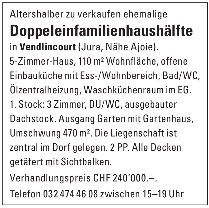 Doppeleinfamilienhaushälfte, 5-Zimmer-Wohnung, Dorf, zu verkaufen