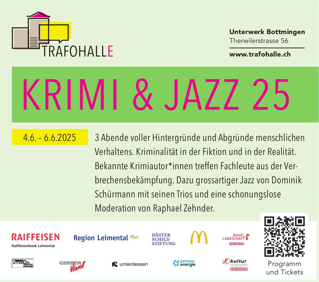 KRIMI & JAZZ 25, 4. - 6. Juni, Trafohalle, Bottmingen
