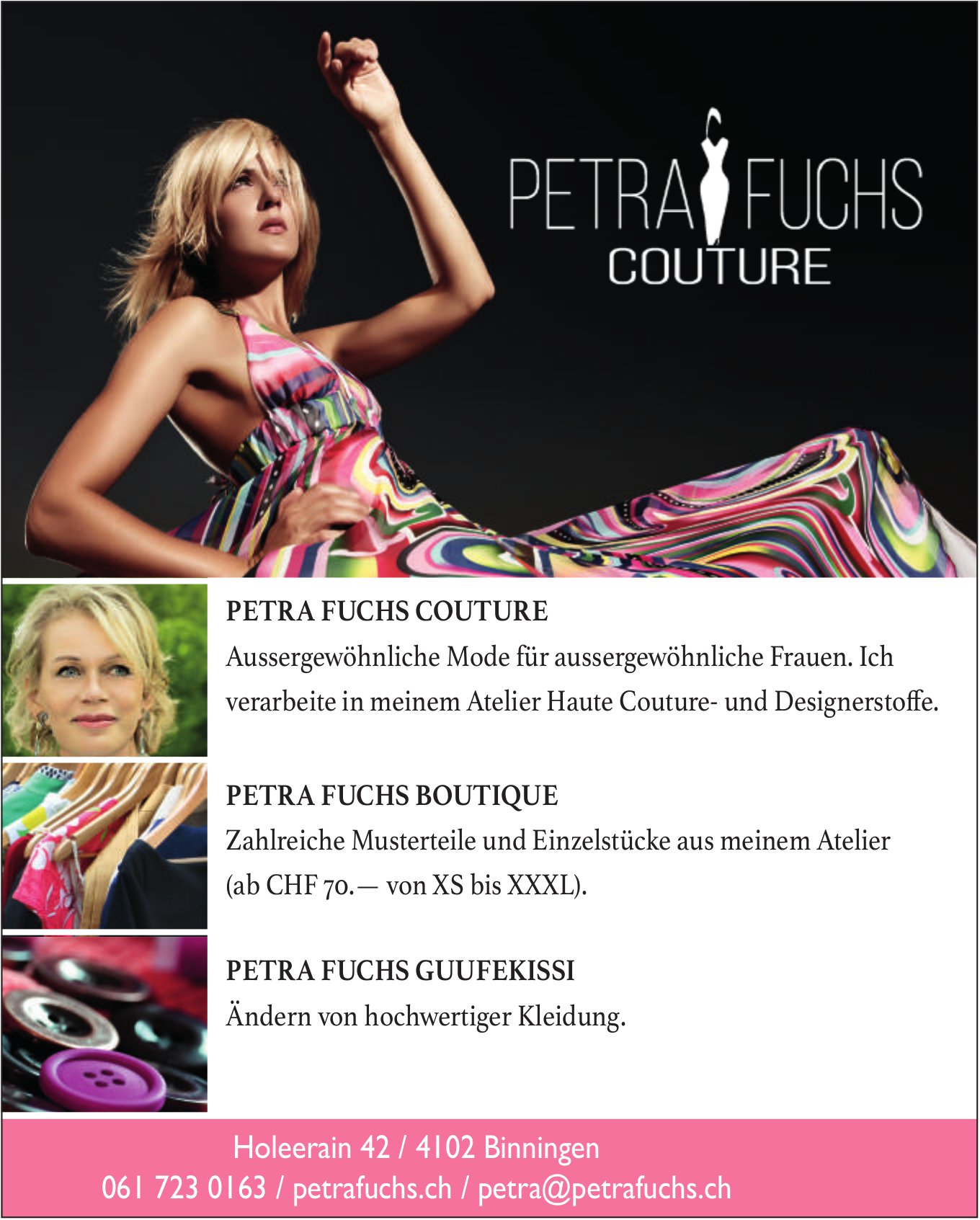 Petra Fuchs, Binningen - Ändern von hochwertiger Kleidung.
