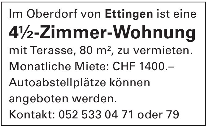 Eine 4½-Zimmer-Wohnung, Ettingen, zu vermieten