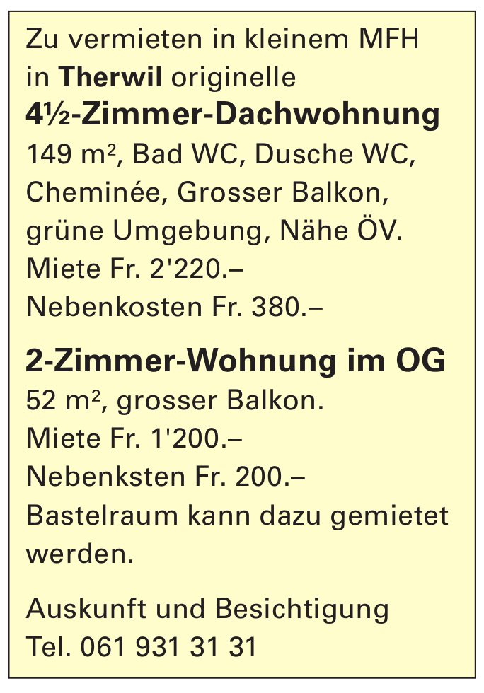 Originelle 4½-Zimmer-Dachwohnung, Therwil, zu vermieten