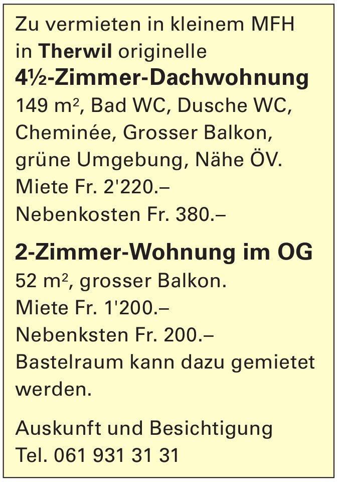 Originelle 4½-Zimmer-Dachwohnung, Therwil, zu vermieten